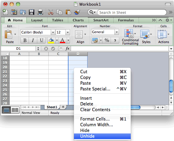 hide columns outside your table worksheet excel for mac